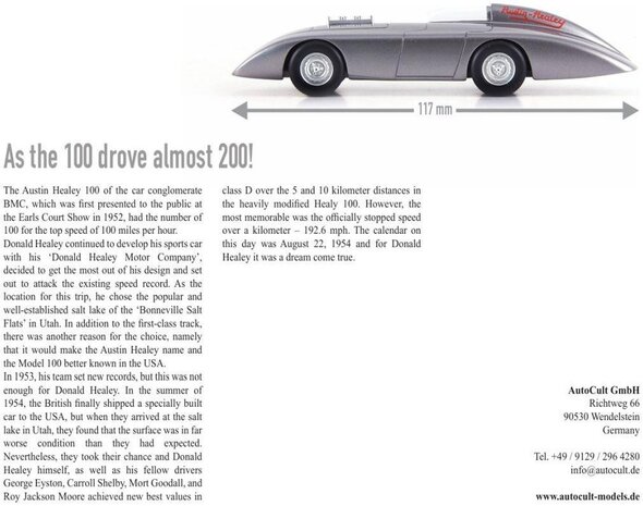 Austin Austin Healey 100S Streamliner 1956 (GB) Speed Records Series - 1:43 - Autocult Austin Austin Healey 100S Streamliner 1956 (GB) Speed Records Series - 1:43 - Autocult