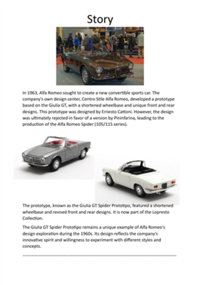 Alfa Romeo Alfa Romeo Giulia GT Cabriolet Spider Prototype 1963 - 1:43 - Matrix Scale Models Alfa Romeo Alfa Romeo Giulia GT Cabriolet Spider Prototype 1963 - 1:43 - Matrix Scale Models