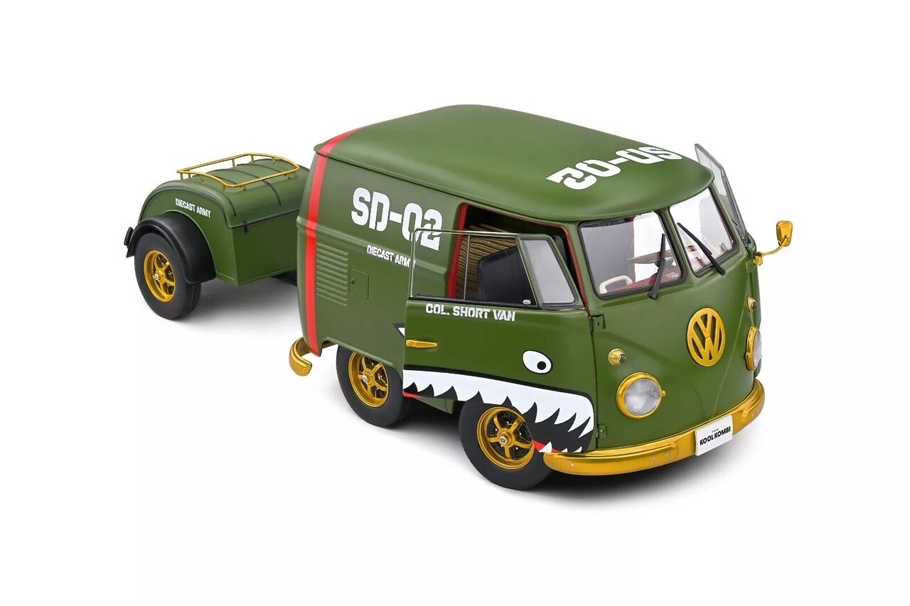 Volkswagen Volkswagen T1 Van Kool Combi + Trailer 'Army Fighter' 1950 - 1:18 - Solido Volkswagen Volkswagen T1 Van Kool Combi + Trailer 'Army Fighter' 1950 - 1:18 - Solido