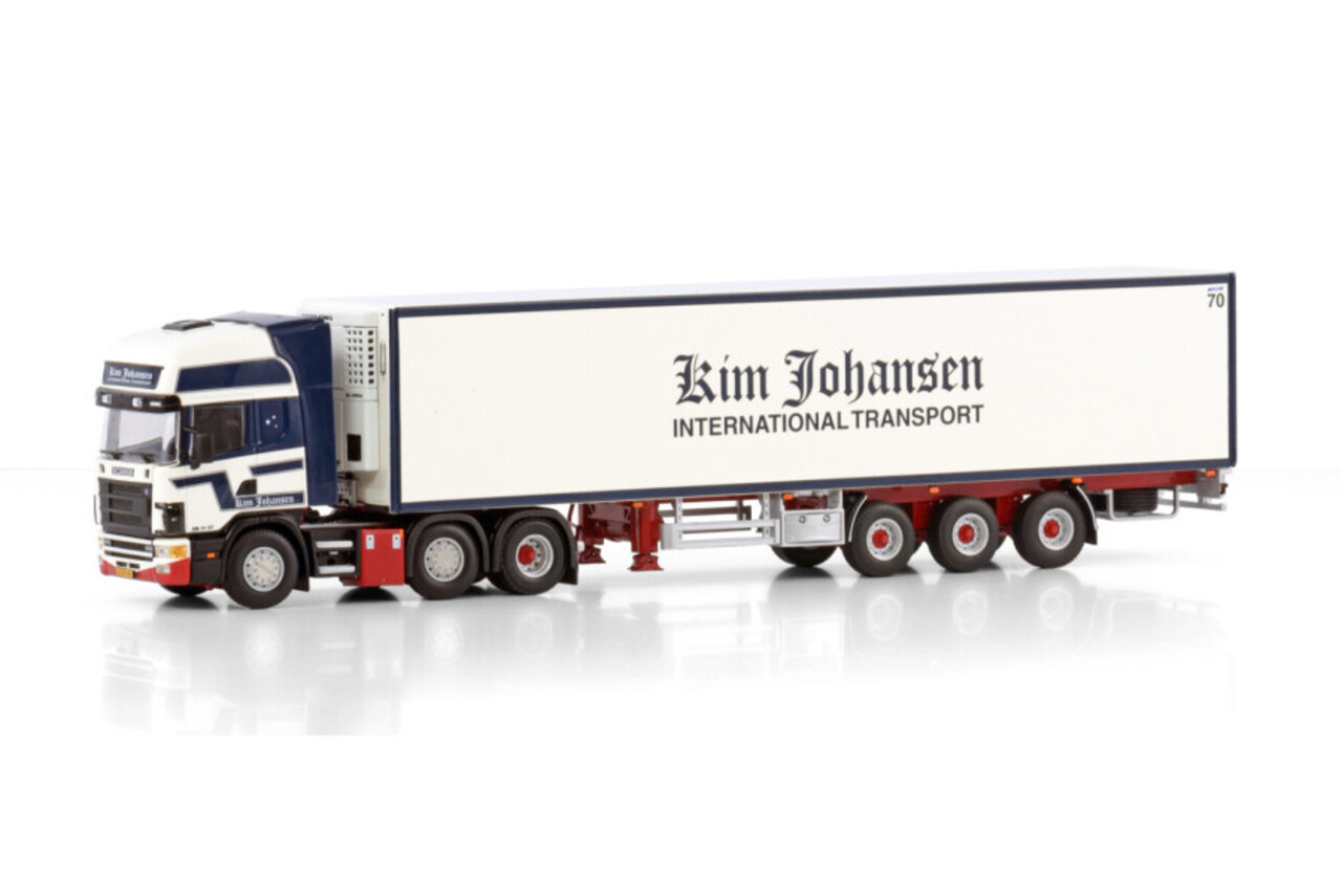 Scania Scania 4 Series Topline 6x2 Twin Steer + Reefer Semitrailer 3 Axle 'Kim Johansen'  - 1:50 - WSI Models Scania Scania 4 Series Topline 6x2 Twin Steer + Reefer Semitrailer 3 Axle 'Kim Johansen'  - 1:50 - WSI Models