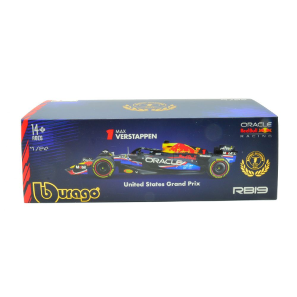 Formule 1 Red Bull RB19 Team Oracle Red Bull Racing #1 Wirld Champion Winner GP USA 2023 M. Verstappen + Figure + Showcase  - 1:24 - Bburago Formule 1 Red Bull RB19 Team Oracle Red Bull Racing #1 Wirld Champion Winner GP USA 2023 M. Verstappen + Figure + Showcase  - 1:24 - Bburago