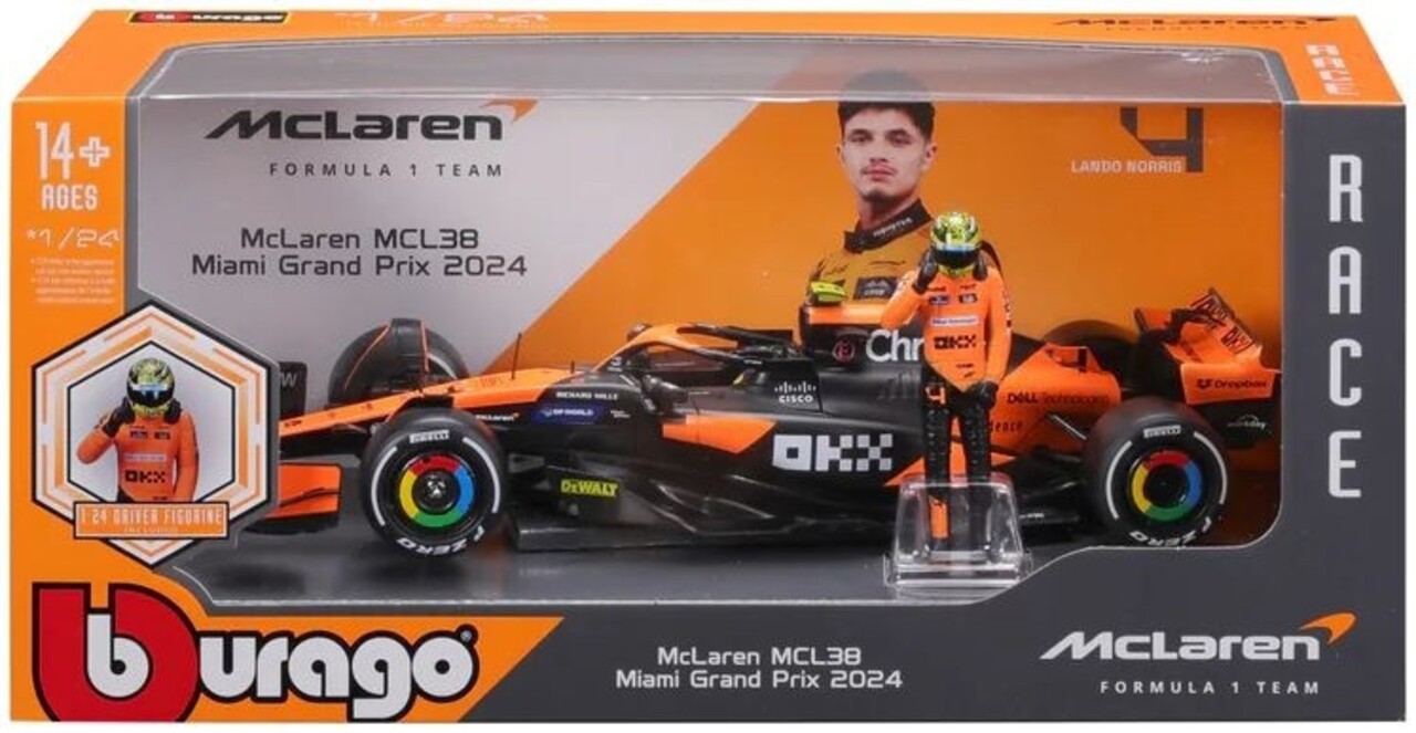 McLaren McLaren MCL38 #4 Lando Norris + Figure 2024 - 1:24 - Bburago McLaren McLaren MCL38 #4 Lando Norris + Figure 2024 - 1:24 - Bburago