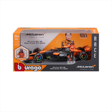 McLaren McLaren MCL38 #81 Oscar Piastri 2024 + Figure - 1:24 - Bburago McLaren McLaren MCL38 #81 Oscar Piastri 2024 + Figure - 1:24 - Bburago