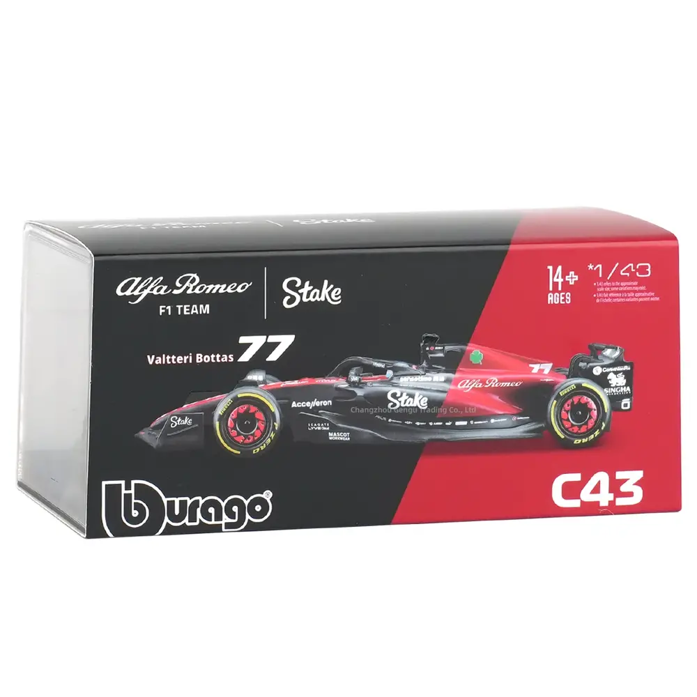 Formule 1 Alfa Romeo C43 #77 Team Stake GP Monza 2023 (V.Bottas) + Pilot + Showcase  - 1:43 - Bburago Formule 1 Alfa Romeo C43 #77 Team Stake GP Monza 2023 (V.Bottas) + Pilot + Showcase  - 1:43 - Bburago