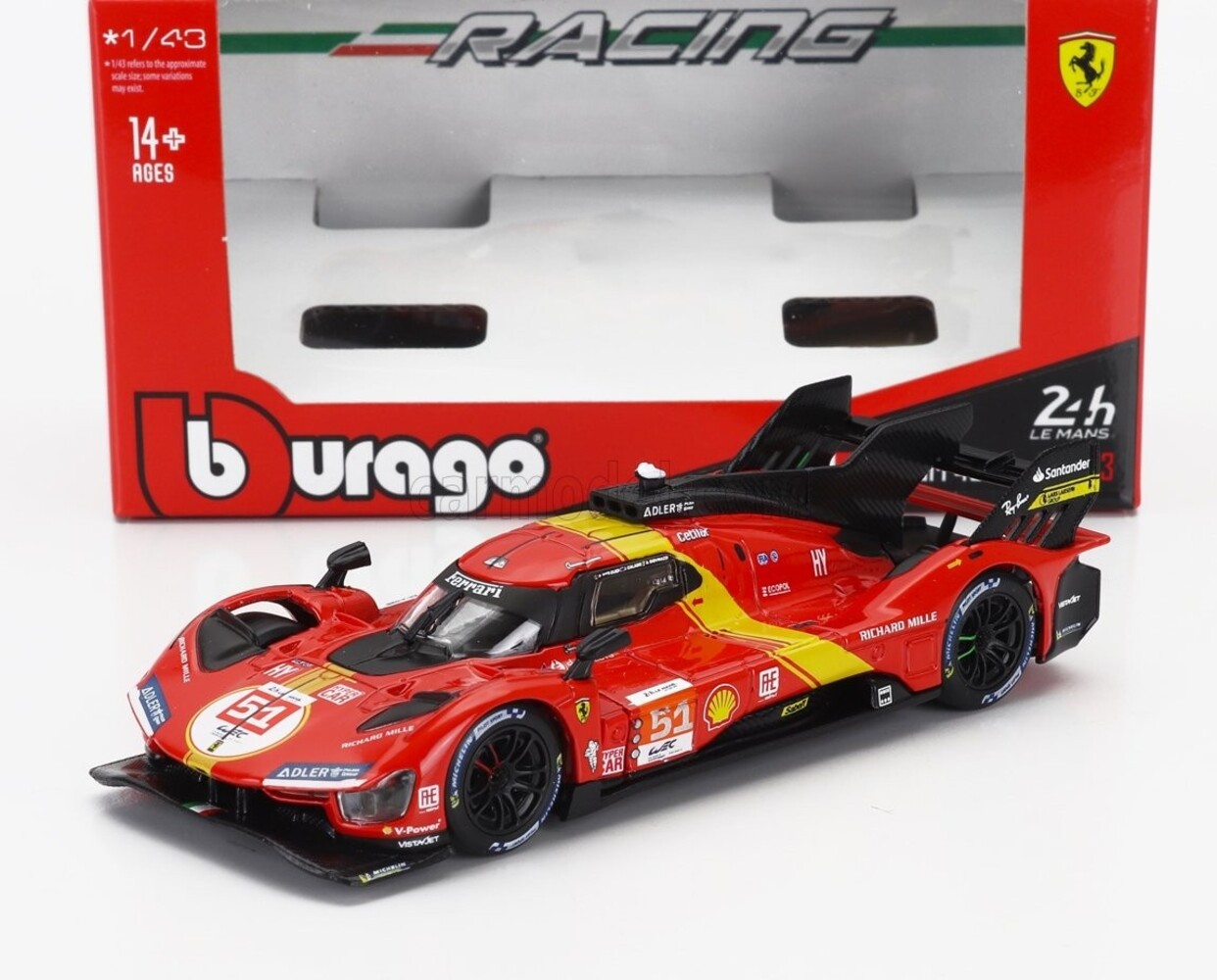 Ferrari Ferrari 499P 3.0L Tubo V6 #51 Team Ferrari AF Corse Winner 24H Le Mans 2023  - 1:43 - Bburago Ferrari Ferrari 499P 3.0L Tubo V6 #51 Team Ferrari AF Corse Winner 24H Le Mans 2023  - 1:43 - Bburago