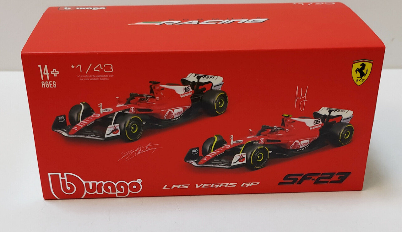 Formule 1 Ferrari SF-23 #55 Team Scuderia Ferrari GP Las Vegas 2023 (C.Sainz) + Pilot + Showcase - 1:43 - Bburago Formule 1 Ferrari SF-23 #55 Team Scuderia Ferrari GP Las Vegas 2023 (C.Sainz) + Pilot + Showcase - 1:43 - Bburago