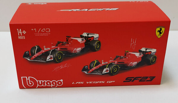 Formule 1 Ferrari SF-23 #55 Team Scuderia Ferrari GP Las Vegas 2023 (C.Sainz) + Pilot + Showcase - 1:43 - Bburago Formule 1 Ferrari SF-23 #55 Team Scuderia Ferrari GP Las Vegas 2023 (C.Sainz) + Pilot + Showcase - 1:43 - Bburago
