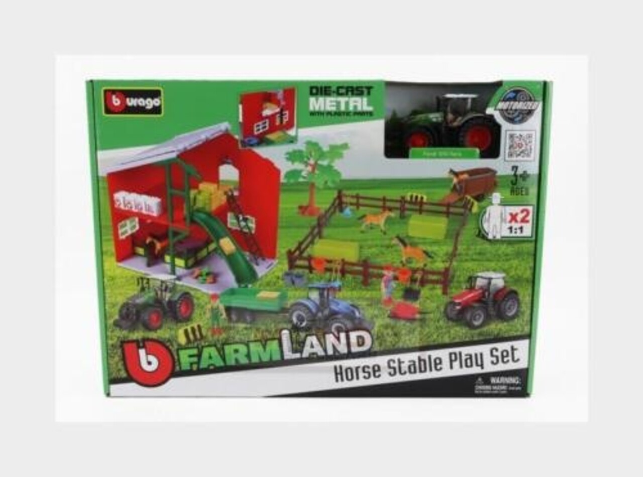 New Holland New Holland T7.315 Tractor 2009 + Farm Horse Stable Play Set - 1:50 - Bburago