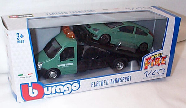 Car Transporter Flatbed Car Transporter + Ford Focus ST - 1:43 - Bburago Car Transporter Flatbed Car Transporter + Ford Focus ST - 1:43 - Bburago