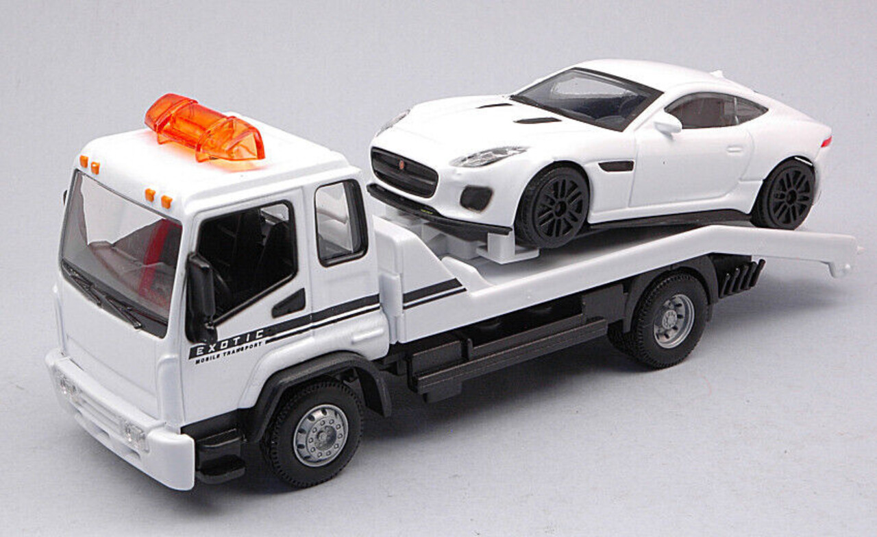 Tow Truck Flatbed Tow Truck/ Car Transporter + Jaguar F-Type - 1:43 - Bburago Tow Truck Flatbed Tow Truck/ Car Transporter + Jaguar F-Type - 1:43 - Bburago