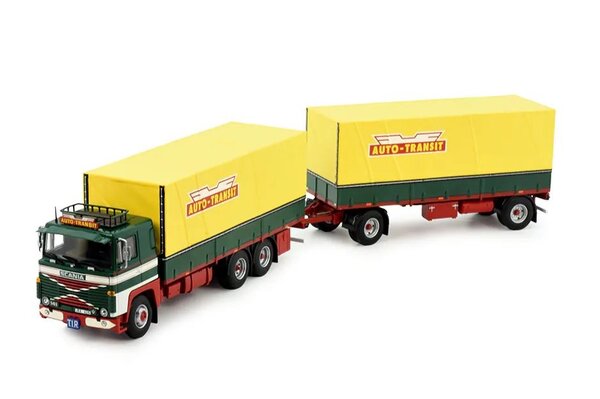 Scania Scania 140 motorwagen met 2-assige huifaanhanger 'Karlsson / Autotransit' - 1:50 - Tekno Scania Scania 140 motorwagen met 2-assige huifaanhanger 'Karlsson / Autotransit' - 1:50 - Tekno
