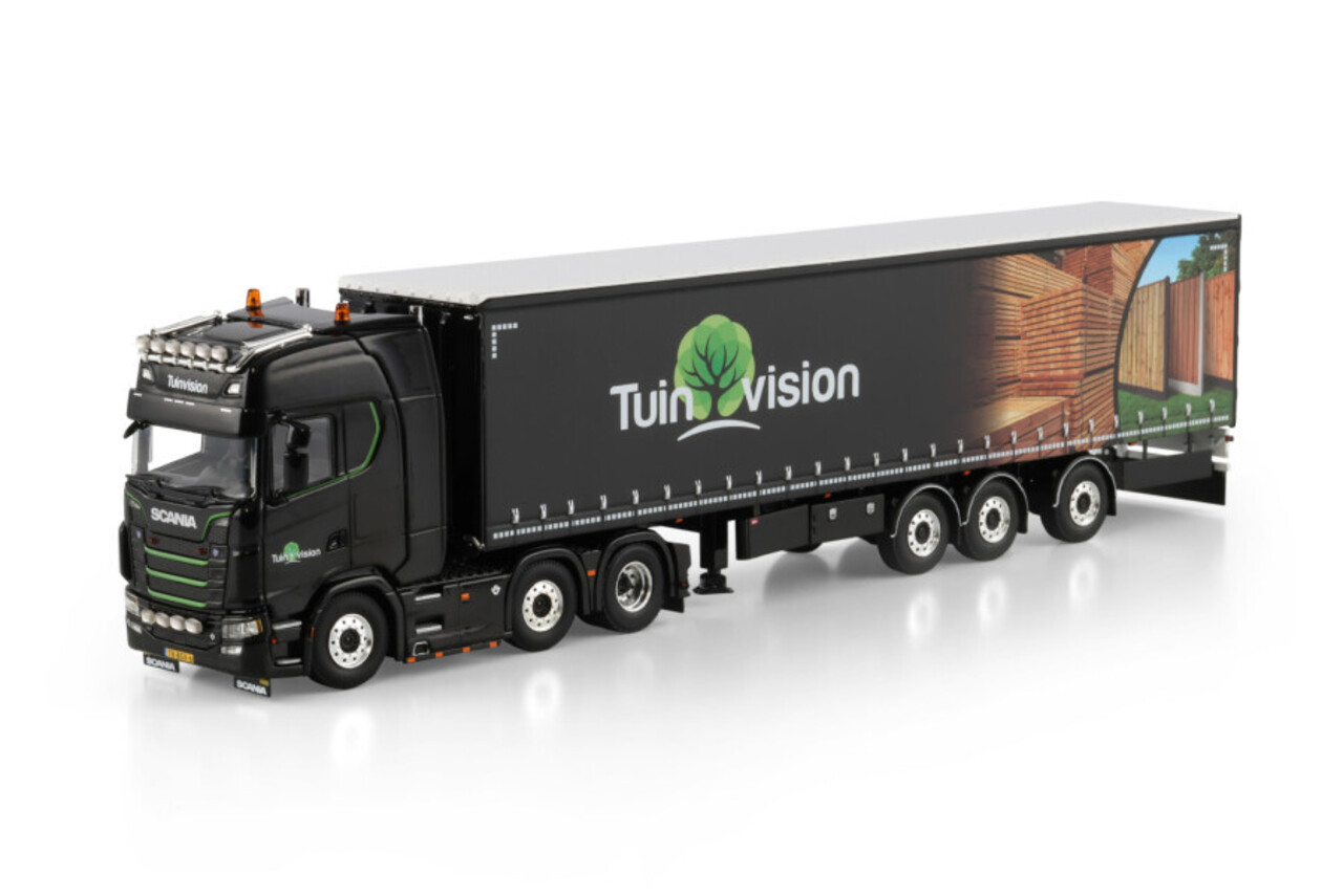 Scania Scania S Highline CS20H 6x2 Twin Steer + Tridec Curtainside Semitrailer 3 Axle 'Tuinvision Group BV' - 1:50 - WSI Models