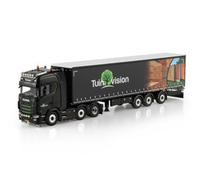 Scania Scania S Highline CS20H 6x2 Twin Steer + Tridec Curtainside Semitrailer 3 Axle 'Tuinvision Group BV' - 1:50 - WSI Models Scania Scania S Highline CS20H 6x2 Twin Steer + Tridec Curtainside Semitrailer 3 Axle 'Tuinvision Group BV' - 1:50 - WSI Models