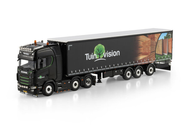 Scania Scania S Highline CS20H 6x2 Twin Steer + Tridec Curtainside Semitrailer 3 Axle 'Tuinvision Group BV' - 1:50 - WSI Models