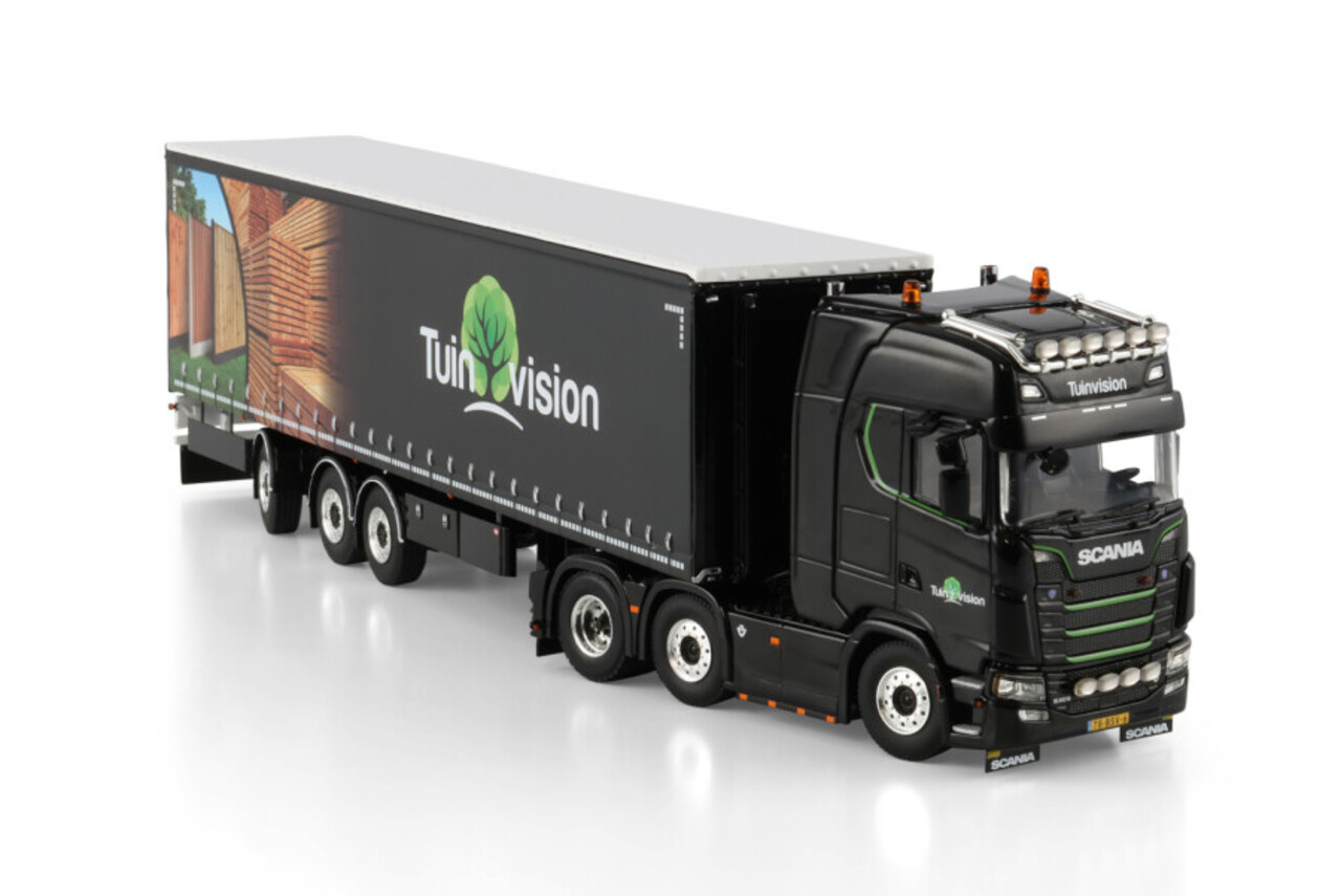 Scania Scania S Highline CS20H 6x2 Twin Steer + Tridec Curtainside Semitrailer 3 Axle 'Tuinvision Group BV' - 1:50 - WSI Models