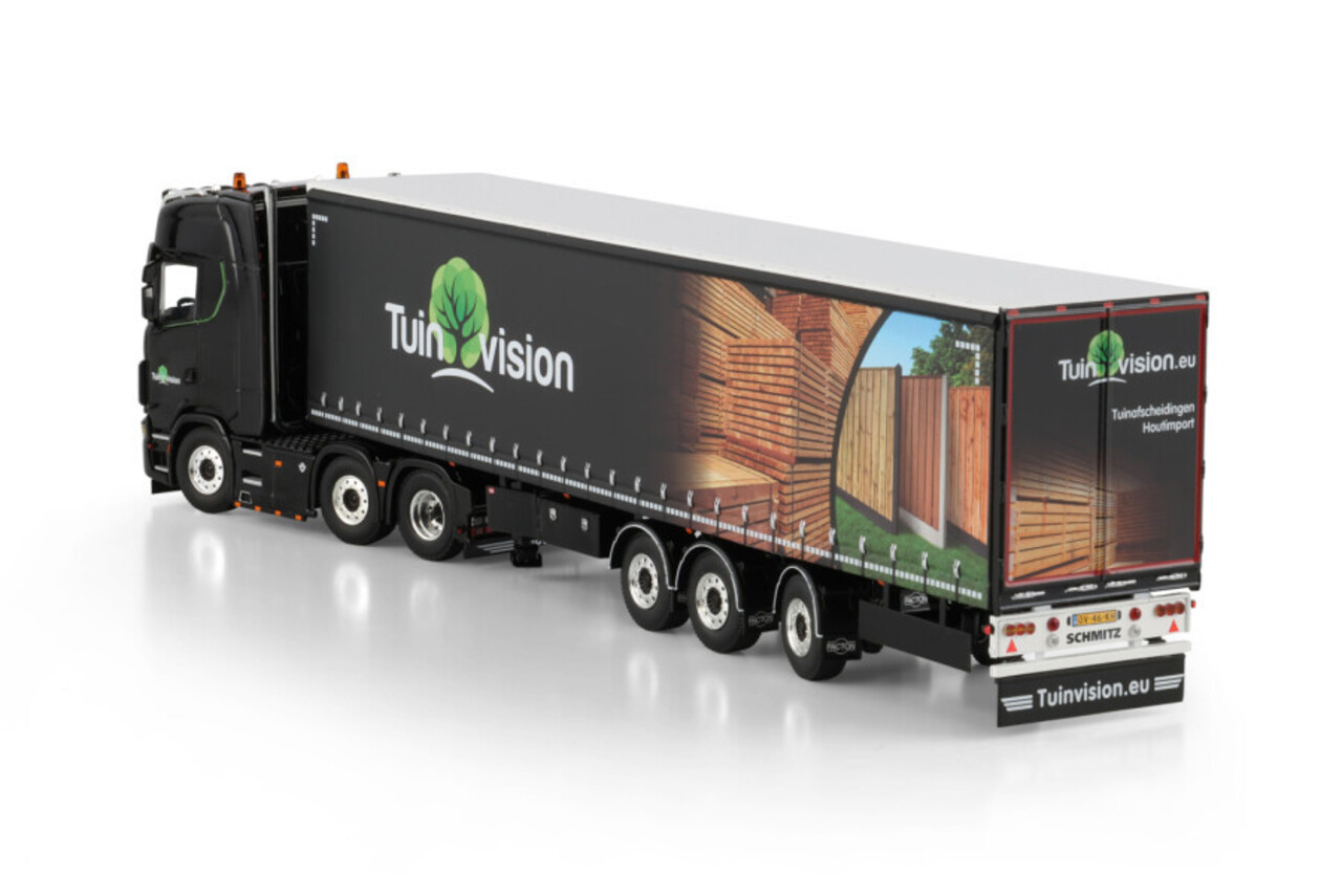 Scania Scania S Highline CS20H 6x2 Twin Steer + Tridec Curtainside Semitrailer 3 Axle 'Tuinvision Group BV' - 1:50 - WSI Models