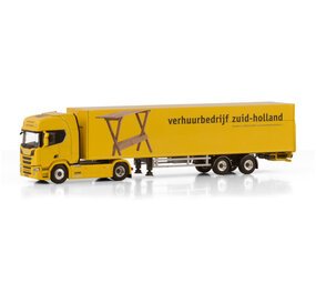Scania Scania R Highline CR20H 4x2 + Tridec Box Semitrailer 2 Axle 'Verhuurbedrijf Zuid-Holland'- 1:50 - WSI Models Scania Scania R Highline CR20H 4x2 + Tridec Box Semitrailer 2 Axle 'Verhuurbedrijf Zuid-Holland'- 1:50 - WSI Models