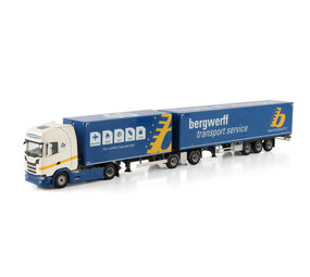 Scania Scania S Highline CS20H 4x2  Drawbar Dolly 2 Axle Box Trailer + Box Semitrailer 3 Axle (Road Train)  'Bergwerff Transport' - 1:50 - WSI Models Scania Scania S Highline CS20H 4x2  Drawbar Dolly 2 Axle Box Trailer + Box Semitrailer 3 Axle (Road Train)  'Bergwerff Transport' - 1:50 - WSI Models