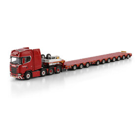 Scania Scania S Highline CS20H 8x4 + Manoovr Flatbed Trailer (Dolly 3 Axle + 7 Axle) 'Nooteboom Red Line' - 1:50 - WSI Models Scania Scania S Highline CS20H 8x4 + Manoovr Flatbed Trailer (Dolly 3 Axle + 7 Axle) 'Nooteboom Red Line' - 1:50 - WSI Models