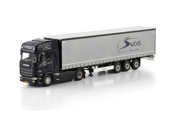 Scania Scania S Higline CS20H 4x2 + Curtainside Semitrailer 3 Axle 'Van Der Sluis Transport' - 1:50 - WSI Models