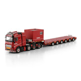 Volvo Volvo FH5 Globetrotter 8x4 Manoovr-6 Extendable Low Loader 6 Axle + 10Ft Container 'Nooteboom Red  Line'  - 1:50 - WSI Models Volvo Volvo FH5 Globetrotter 8x4 Manoovr-6 Extendable Low Loader 6 Axle + 10Ft Container 'Nooteboom Red  Line'  - 1:50 - WSI Models