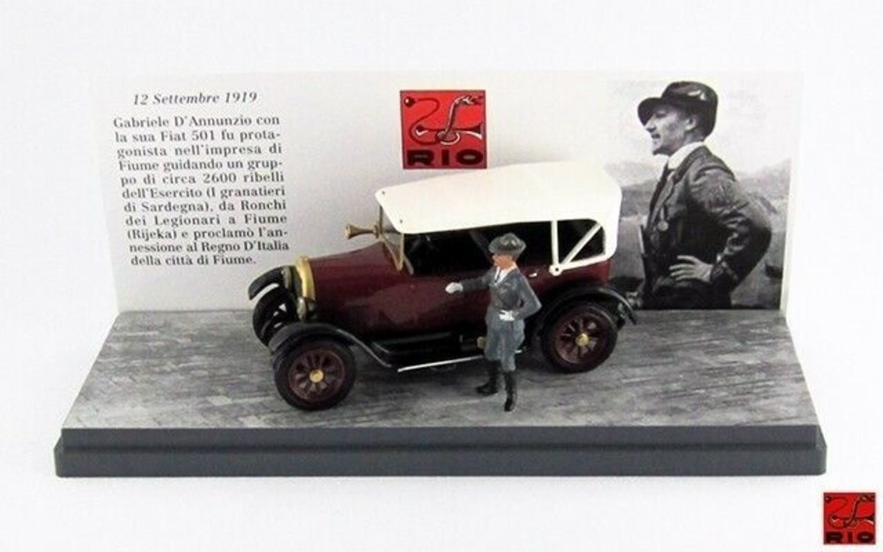Fiat Fiat 501 Fiume 1919 + Figure Gabriele D'Annunzio (Italian Aristocrat) - 1:43 - Rio Fiat Fiat 501 Fiume 1919 + Figure Gabriele D'Annunzio (Italian Aristocrat) - 1:43 - Rio