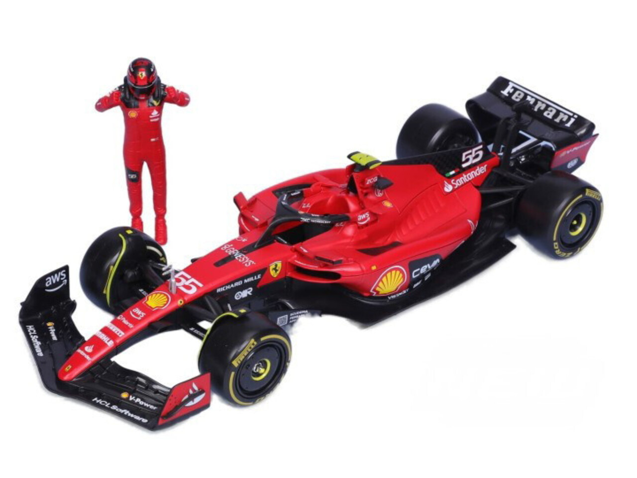 Ferrari Ferrari SF-23 #55 Team Scuderia Ferrari Season 2023 (C.Sainz) + Figure - 1:24 - Bburago Ferrari Ferrari SF-23 #55 Team Scuderia Ferrari Season 2023 (C.Sainz) + Figure - 1:24 - Bburago
