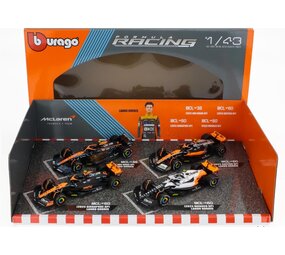 Formule 1 McLaren F1 SET 4X; Team McLaren MCL36 #4 GP Abu Dhabi 2022 + MCL60 #4 GP Singapore + MCL60 #4 GP Monaca + MCL60 #4 GP UK 2023 (Norris) - 1:43 - Bburago Formule 1 McLaren F1 SET 4X; Team McLaren MCL36 #4 GP Abu Dhabi 2022 + MCL60 #4 GP Singapore + MCL60 #4 GP Monaca + MCL60 #4 GP UK 2023 (Norris) - 1:43 - Bburago