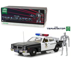 Movie Memorabilia Dodge Monaco Metropolitan Police 1977 + T-800 Figure 'The Terminator' - 1:18 - Greenlight Movie Memorabilia Dodge Monaco Metropolitan Police 1977 + T-800 Figure 'The Terminator' - 1:18 - Greenlight