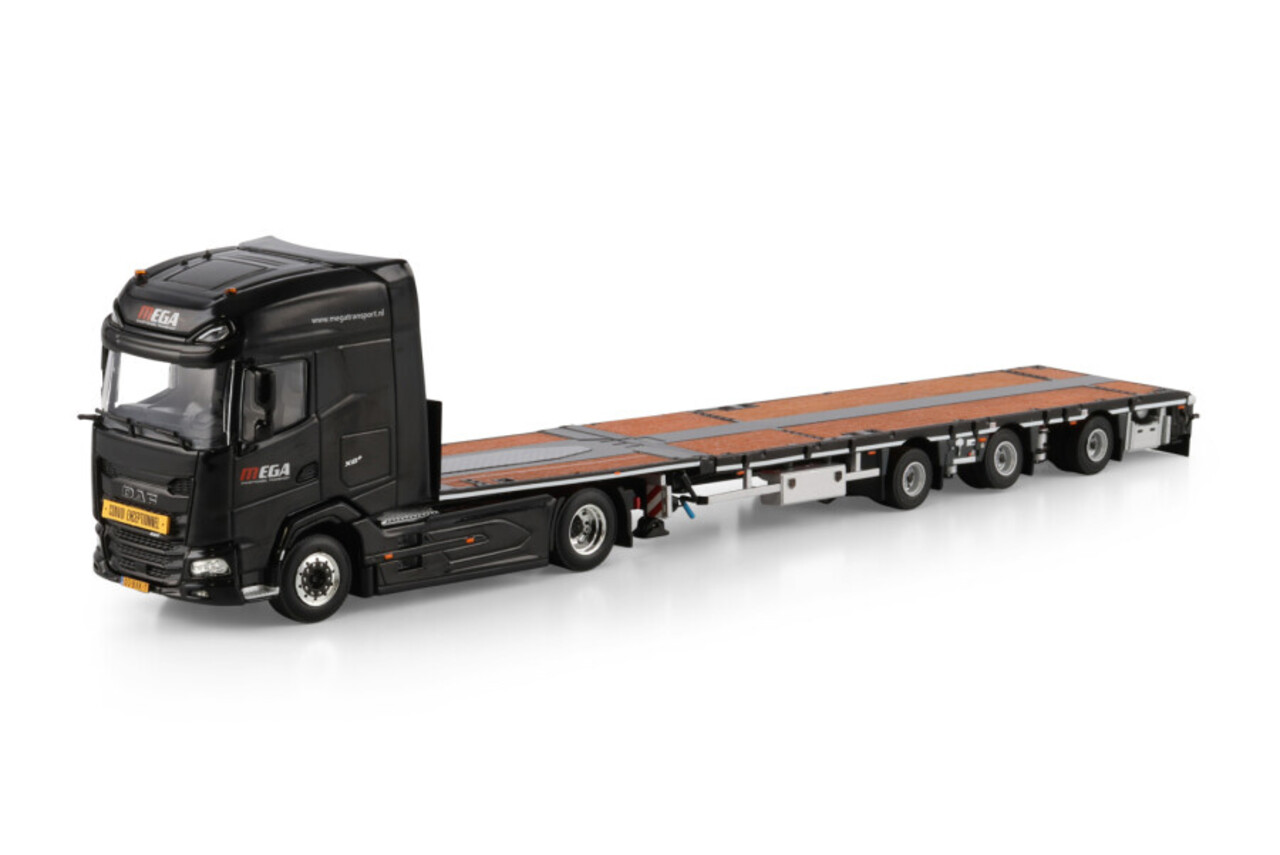 DAF DAF XG+ Tractor 4x2 + Mega Extendable Flatbed Trailer 3 Axle 'Mega Transport' - 1:50 - WSI Models