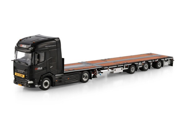 DAF DAF XG+ Tractor 4x2 + Mega Extendable Flatbed Trailer 3 Axle 'Mega Transport' - 1:50 - WSI Models