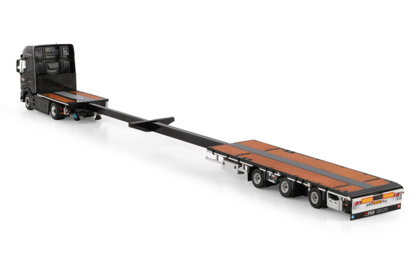 DAF DAF XG+ Tractor 4x2 + Mega Extendable Flatbed Trailer 3 Axle 'Mega Transport' - 1:50 - WSI Models