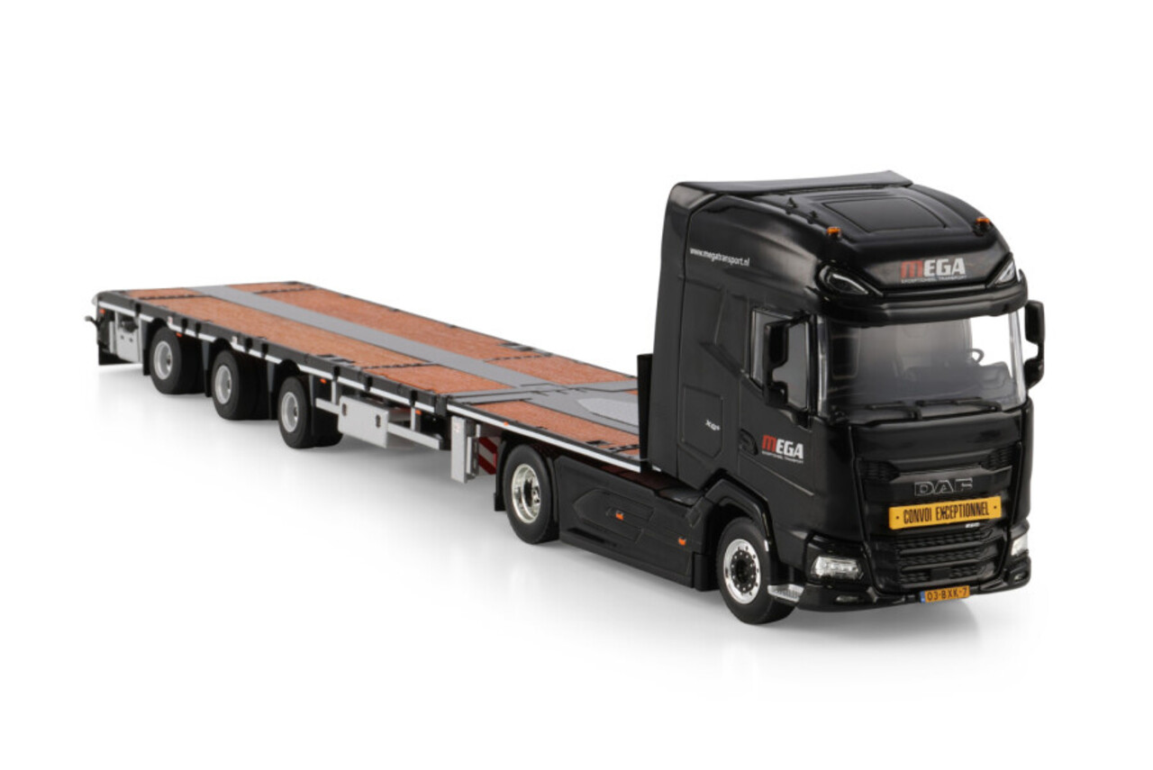 DAF DAF XG+ Tractor 4x2 + Mega Extendable Flatbed Trailer 3 Axle 'Mega Transport' - 1:50 - WSI Models