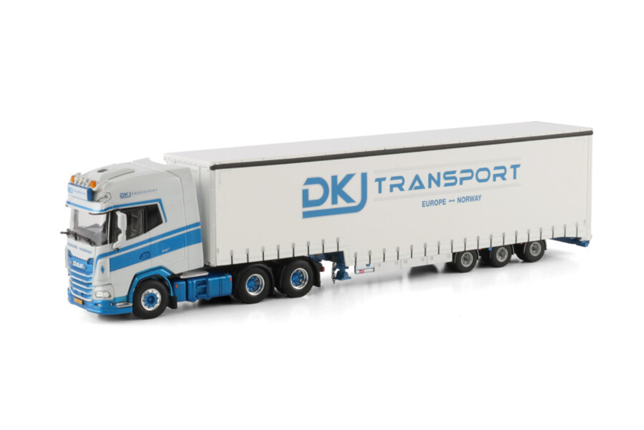 DAF DAF XG+ 6x2 Tag Axle + Curtain Semitrailer 3 Axle 'DKJ Transport'  - 1:50 - WSI Models