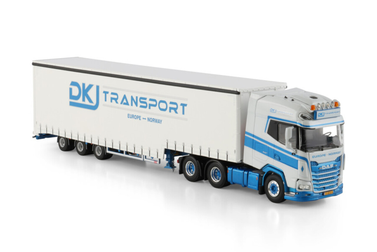 DAF DAF XG+ 6x2 Tag Axle + Curtain Semitrailer 3 Axle 'DKJ Transport'  - 1:50 - WSI Models