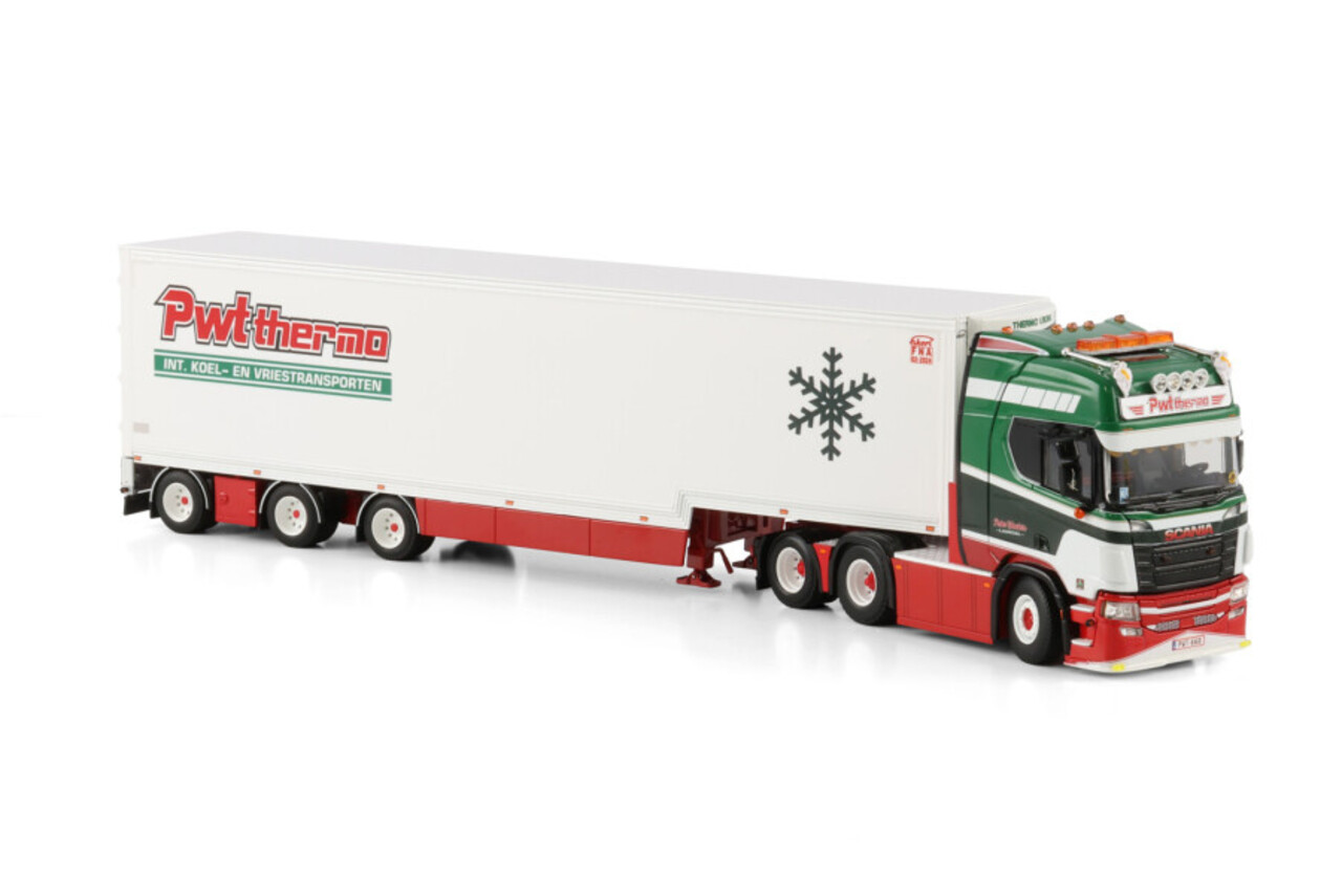 Scania Scania S Higline CS20H 6x2 Tag Axle +Reefer Semi Box Trailer 3 Axle 'PWT Thermo' - 1:50 - WSI Models Scania Scania S Higline CS20H 6x2 Tag Axle +Reefer Semi Box Trailer 3 Axle 'PWT Thermo' - 1:50 - WSI Models