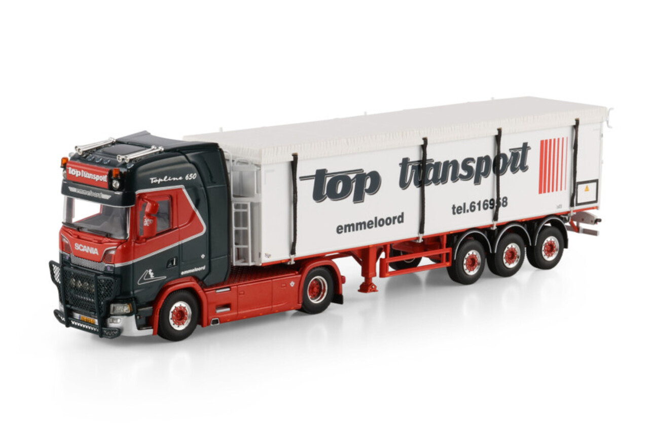 Scania Scania S Highline CS20H 4x2 + Belt Trailer 3 Axle 'Top Transport' - 1:50 - WSI Models Scania Scania S Highline CS20H 4x2 + Belt Trailer 3 Axle 'Top Transport' - 1:50 - WSI Models