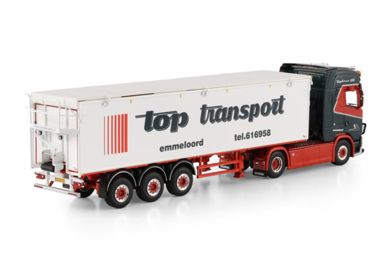 Scania Scania S Highline CS20H 4x2 + Belt Trailer 3 Axle 'Top Transport' - 1:50 - WSI Models Scania Scania S Highline CS20H 4x2 + Belt Trailer 3 Axle 'Top Transport' - 1:50 - WSI Models