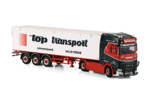 Scania Scania S Highline CS20H 4x2 + Belt Trailer 3 Axle 'Top Transport' - 1:50 - WSI Models Scania Scania S Highline CS20H 4x2 + Belt Trailer 3 Axle 'Top Transport' - 1:50 - WSI Models