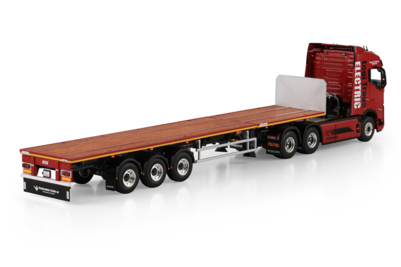 Volvo Volvo FH5 Globetrotter Electric 6x2 Tag Axle + Flatbed Semitrailer 3 Axle 'Logi Trans'  - 1:50 - WSI Models