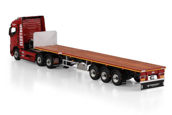 Volvo Volvo FH5 Globetrotter Electric 6x2 Tag Axle + Flatbed Semitrailer 3 Axle 'Logi Trans'  - 1:50 - WSI Models