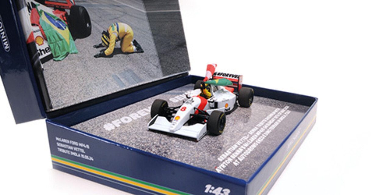 Formule 1 McLaren Ford MP4/8, Vettel, Tribute Imola 19.5.24 w Figurine + Flag - 1:43 - Minichamps