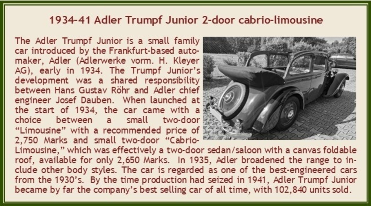 Adler Adler Trumpf Junior 2-Door Cabriolet Open 1934 - 1:43 - Esval Models Adler Adler Trumpf Junior 2-Door Cabriolet Open 1934 - 1:43 - Esval Models