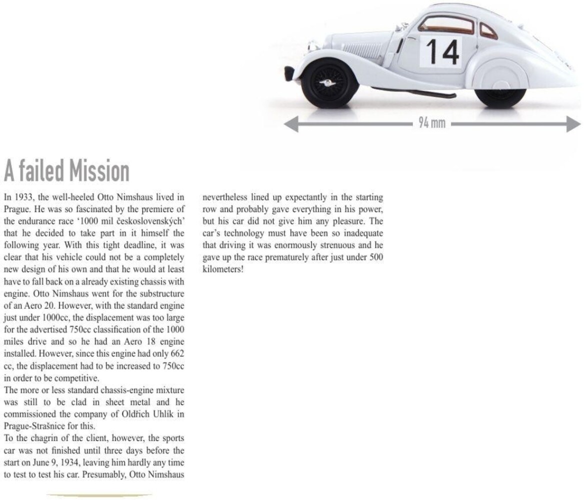 Aero Aero 750 Sport Coupé #14 1000 Miles Race Czech Republic 1934  - 1:43 - Autocult