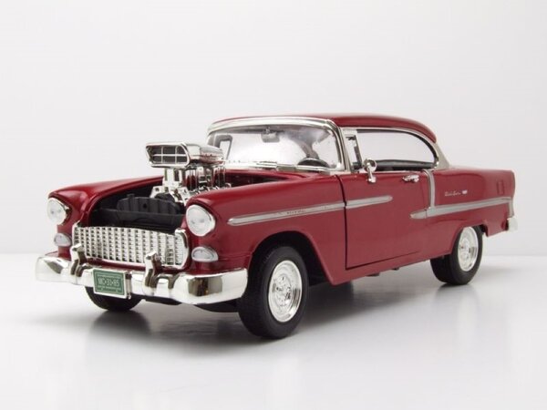 Chevrolet Chevrolet Bel Air Custom Hot Rod + Blown Engine + New Rims and Wheels 1955 - 1:18 - Motor Max