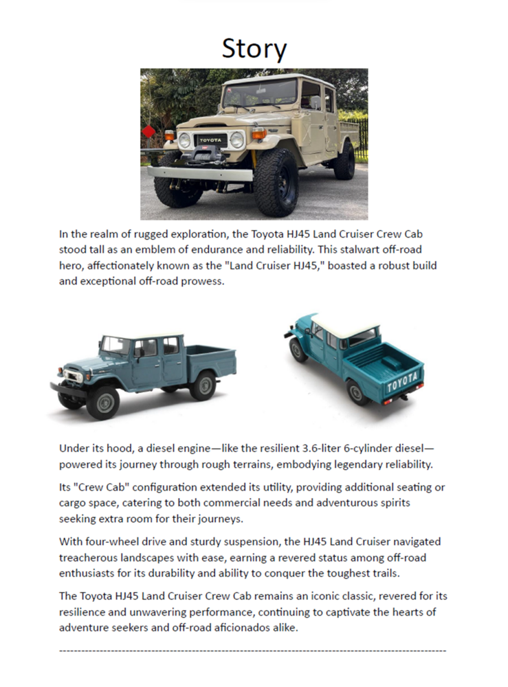 Toyota Toyota HJ45 Land Cruiser Crew Cab Pick Up 1979 - 1:43 - Matrix Scale Models Toyota Toyota HJ45 Land Cruiser Crew Cab Pick Up 1979 - 1:43 - Matrix Scale Models