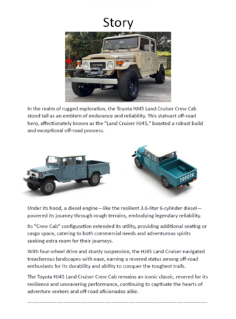 Toyota Toyota HJ45 Land Cruiser Crew Cab Pick Up 1979 - 1:43 - Matrix Scale Models Toyota Toyota HJ45 Land Cruiser Crew Cab Pick Up 1979 - 1:43 - Matrix Scale Models