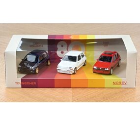 Renault/Peugeot Youngtimers 3x: Renault Clio Williams- Renault Super 5 GT Turbo-Peugeot 205 GTi (Gift Box) - 1:43 - Norev Renault/Peugeot Youngtimers 3x: Renault Clio Williams- Renault Super 5 GT Turbo-Peugeot 205 GTi (Gift Box) - 1:43 - Norev
