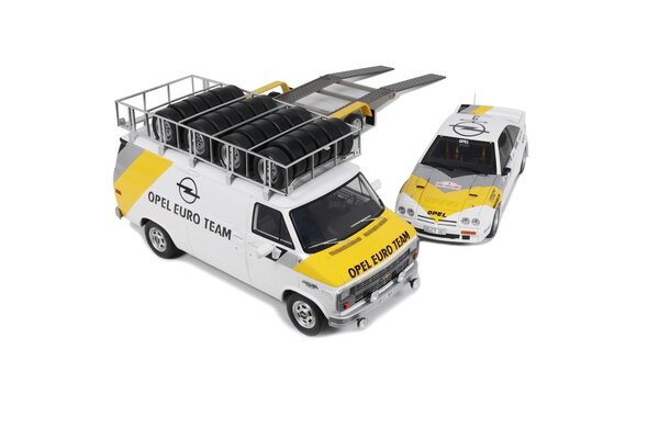 Chevrolet Chevrolet Rally Set: G30 Van Assistance Team Opel 1986 + Trailer 2 Axle + Opel Manta 400 #3 Tour de Corse 1984 - 1:18 - Otto Mobile Models