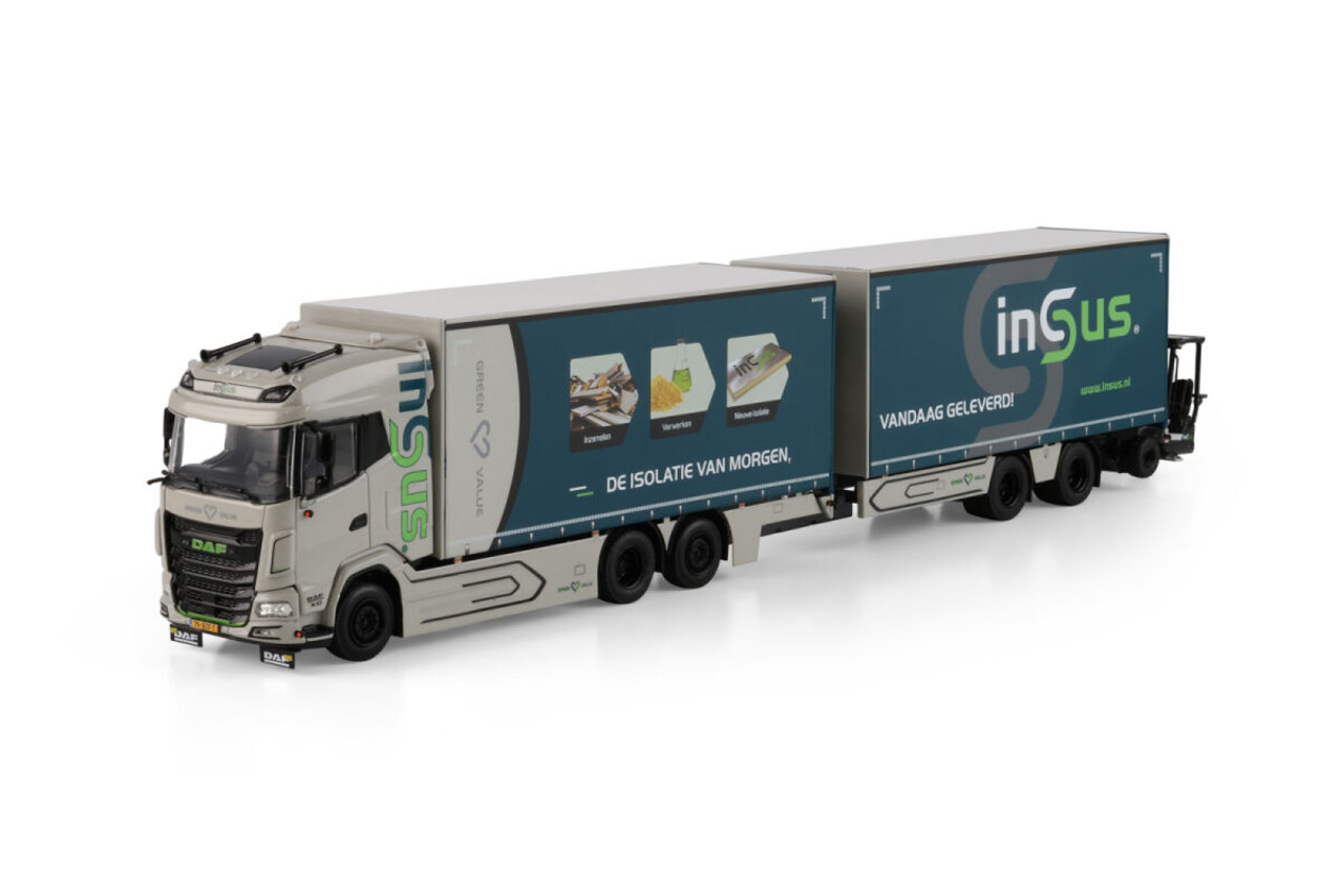 DAF DAF XG 6x2 Tag Axle Riged Curtain Side Combi + Forklift 'INSUS B.V.' - 1:50 - WSI Models DAF DAF XG 6x2 Tag Axle Riged Curtain Side Combi + Forklift 'INSUS B.V.' - 1:50 - WSI Models